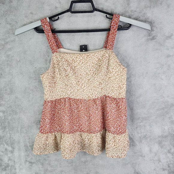 Women's Paper Crane Floral Print Sleeveless Tiered Blouse Top Size XS - Picture 2 of 11